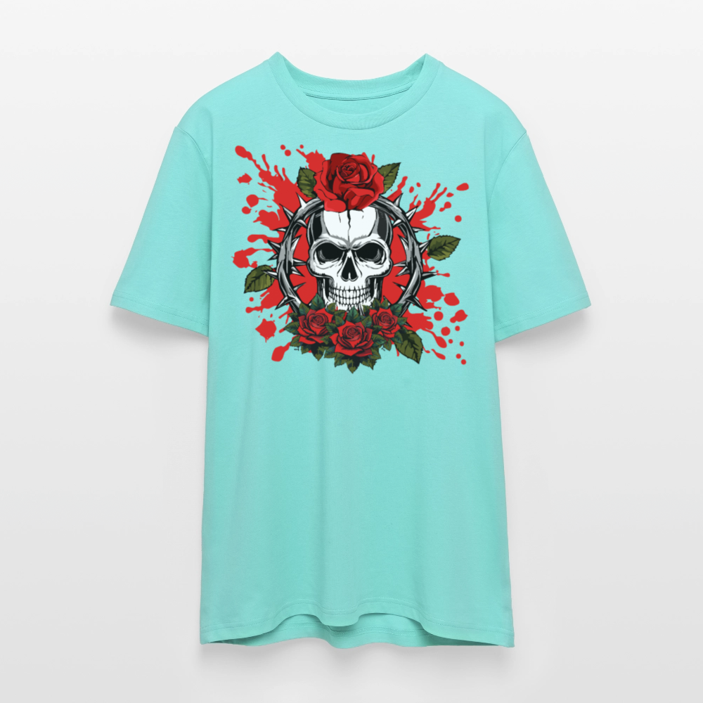 Unisex Bio-T-Shirt mit ROSEN SKULL PRINT Vorderseite - Poolblau