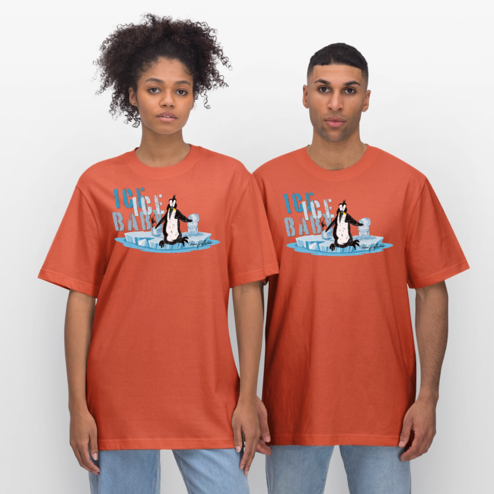 Unisex Bio-T-Shirt mit ICE ICE BABY PINGUIN PRINT - Hellrot