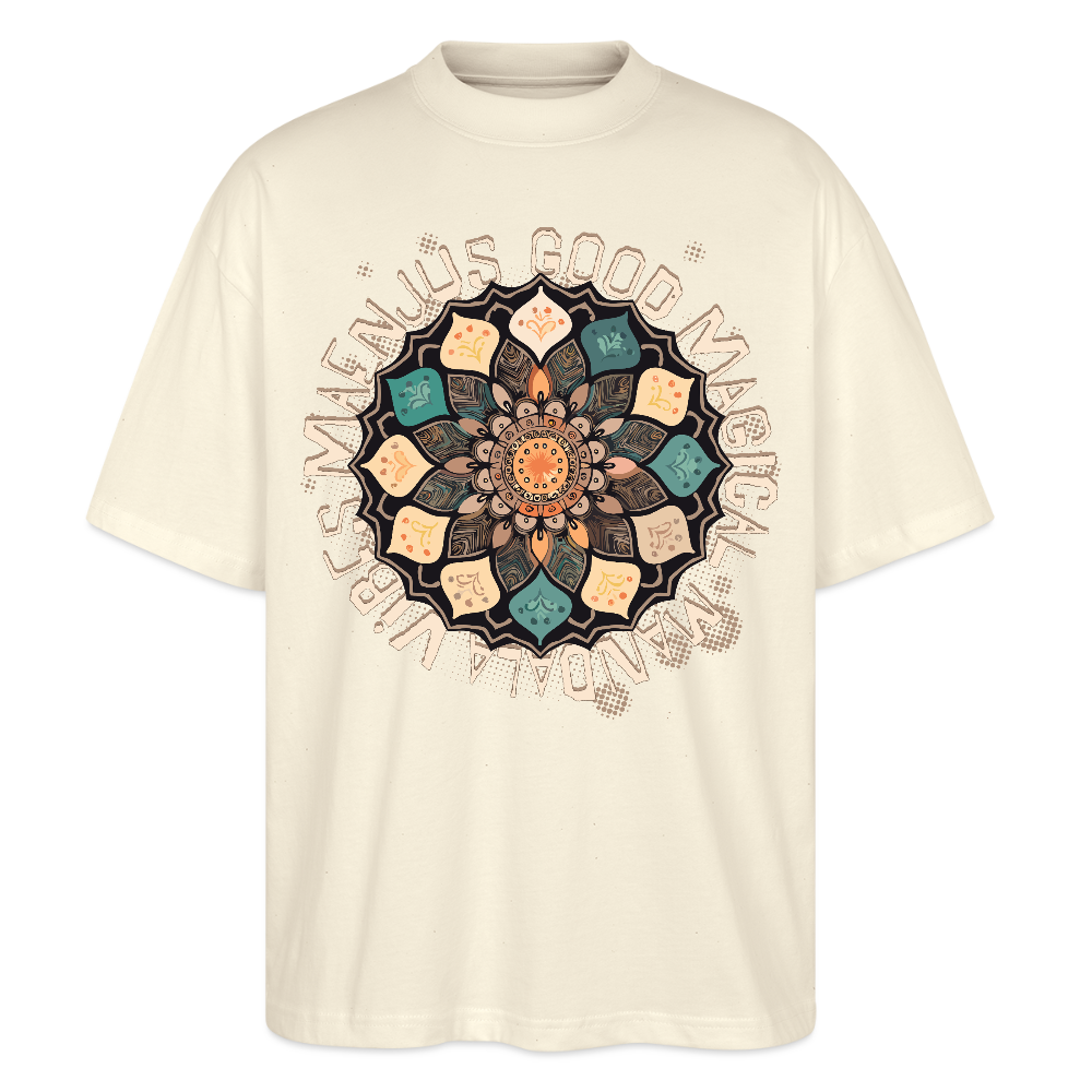Oversized Unisex Bio T-Shirt mit MANDALA VIBES PRINT - Weißgrau