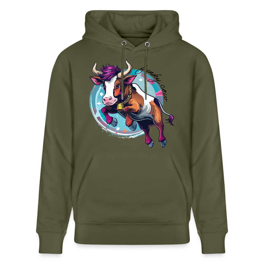 Unisex Hoodie mit FUNKY COW PRINT - Khaki Grün
