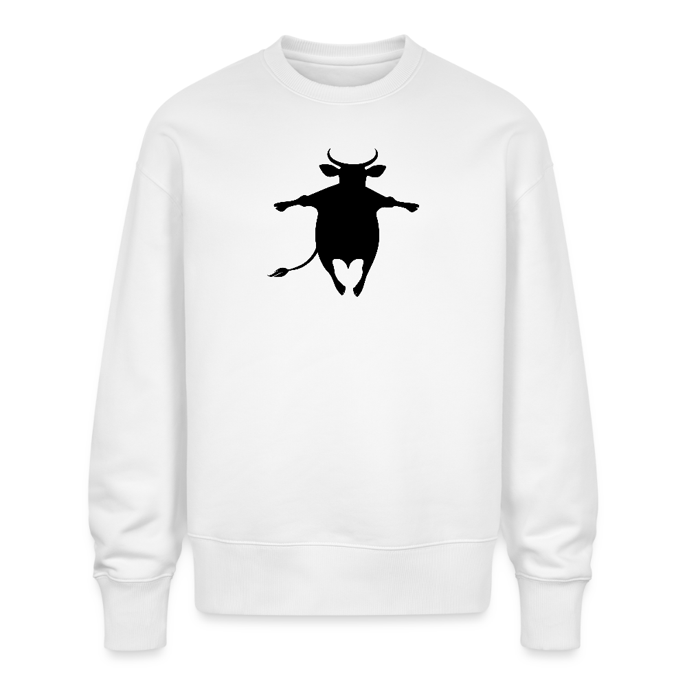 Unisex Oversize Pullover mit FUNNY COW PRINT - Weiß