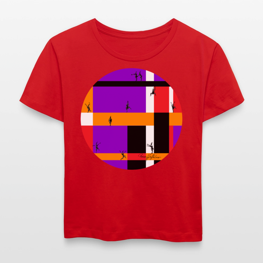 Relaxed Rundhals Frauen Bio-T-Shirt mit DYNAMIC FIELDS PRINT - Rot