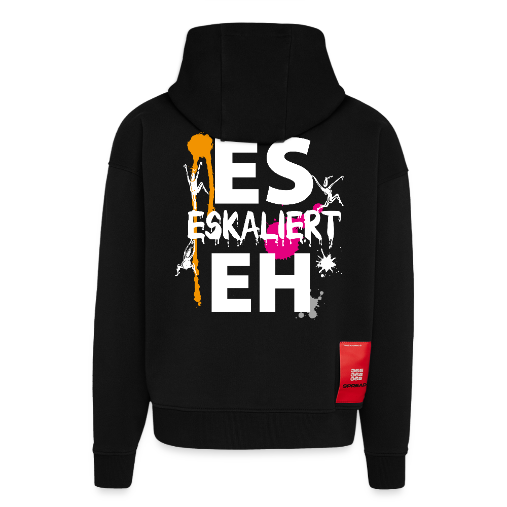 Heavyweight Oversized Organic Hoodie mit ES ESKALIERT EH  PRINT - SOLID BLACK