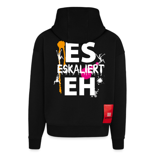 Heavyweight Oversized Organic Hoodie mit ES ESKALIERT EH  PRINT - SOLID BLACK