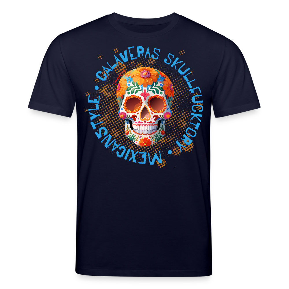 Unisex Bio-T-Shirt mit CALAVERAS MEXICANSTYLE PRINT Vorderseite - Navy