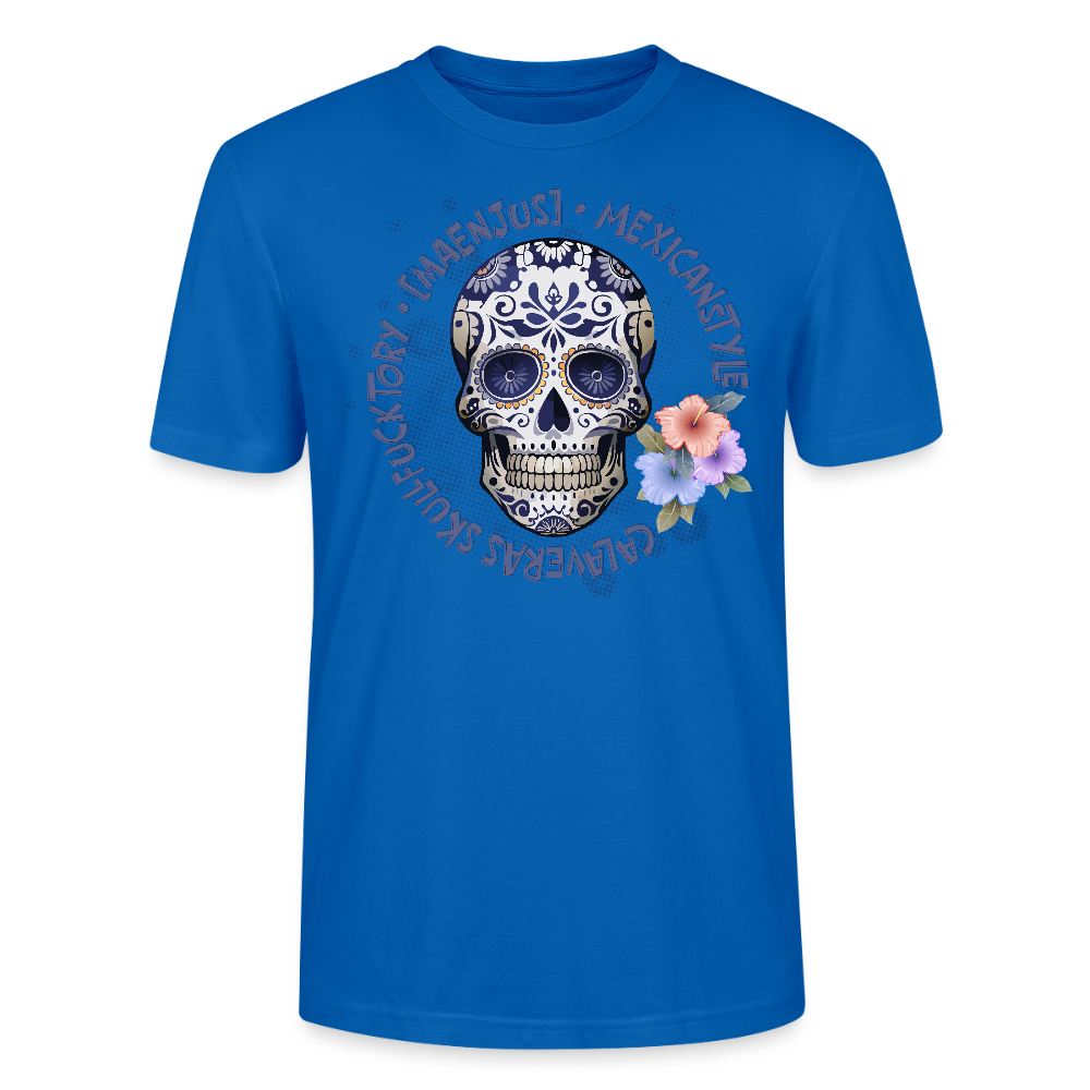 Unisex T-Shirt mit MAENJUS MEXICANSTYLE PRINT Vorderseite - Pfauenblau