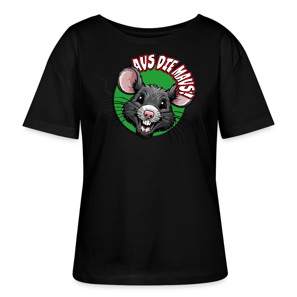 Frauen T-Shirt mit AUS DIE MAUS PRINT - Schwarz