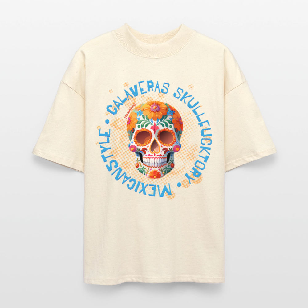 Oversized Unisex T-Shirt mit CALAVERAS SKULLPRINT - Weißgrau