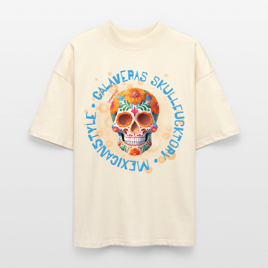 Oversized Unisex T-Shirt mit CALAVERAS SKULLPRINT - Weißgrau