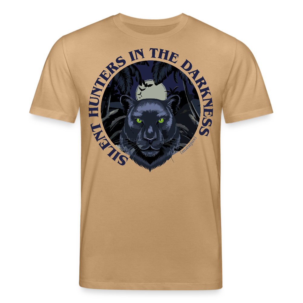 Unisex Bio-T-Shirt mit SILENT HUNTER IN THE DARKNESS PRINT Vorderseite - Karamell