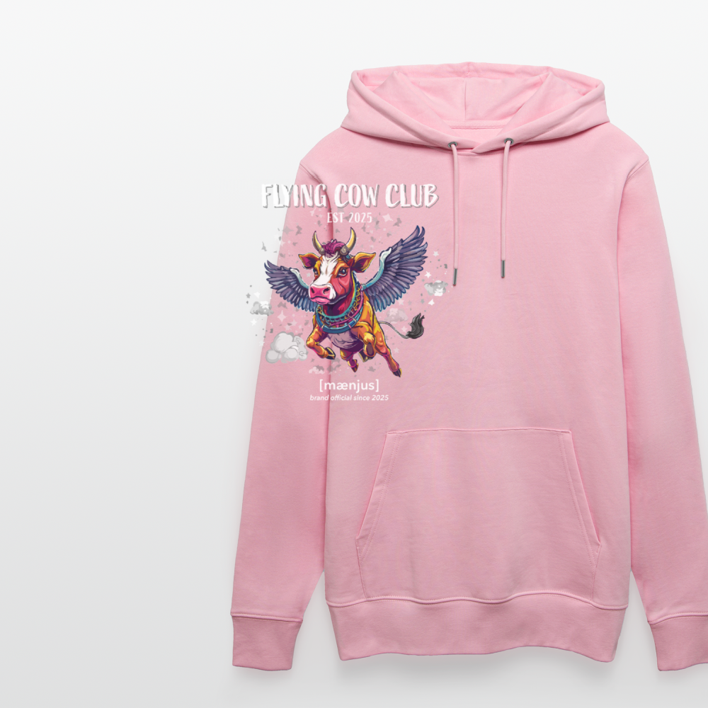 Unisex Bio-Hoodie mit FLYING COW CLUB PRINT Vorderseite - Hellrosa