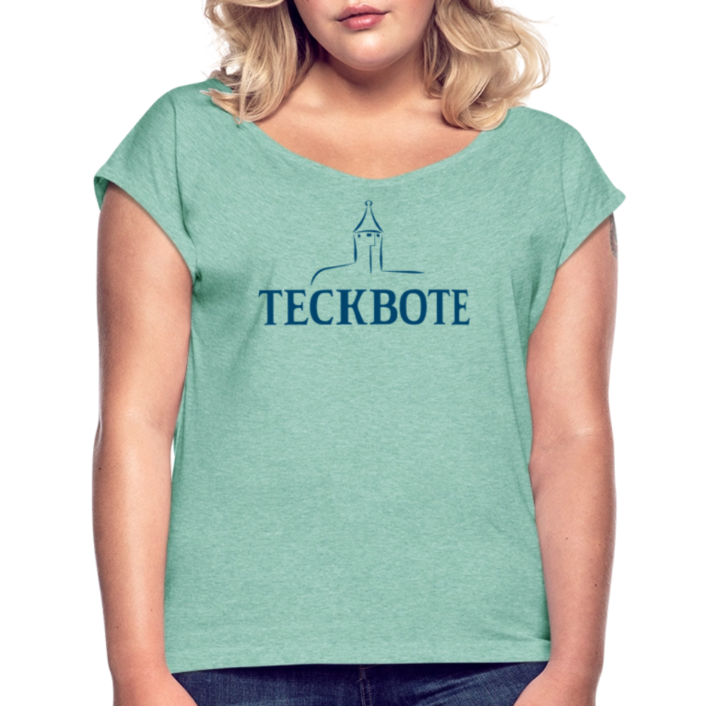 Frauen T-Shirt mit gerollten Ärmeln mit TECKBOTE Print - Minze meliert