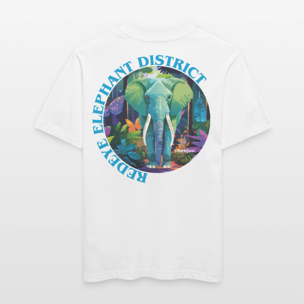 Relaxed Fit Unisex Bio-T-Shirt mit REDEYE ELEPHANT DISTRICT PRINT Vorder- und Rückseite - Weiß