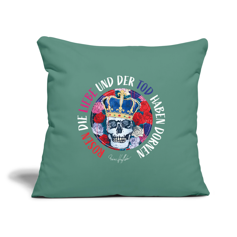 Sofakissenbezug 44 x 44 cm mit ROSEN DIE LIEBE UND DER TOD HABEN DORNEN PRINT - Tanngrün
