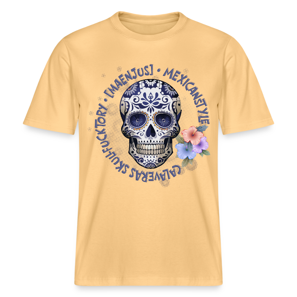 Relaxed Fit Unisex Bio-T-Shirt mit MAENJUS MEXICANSTYLE PRINT Vorderseite - Hellgelb