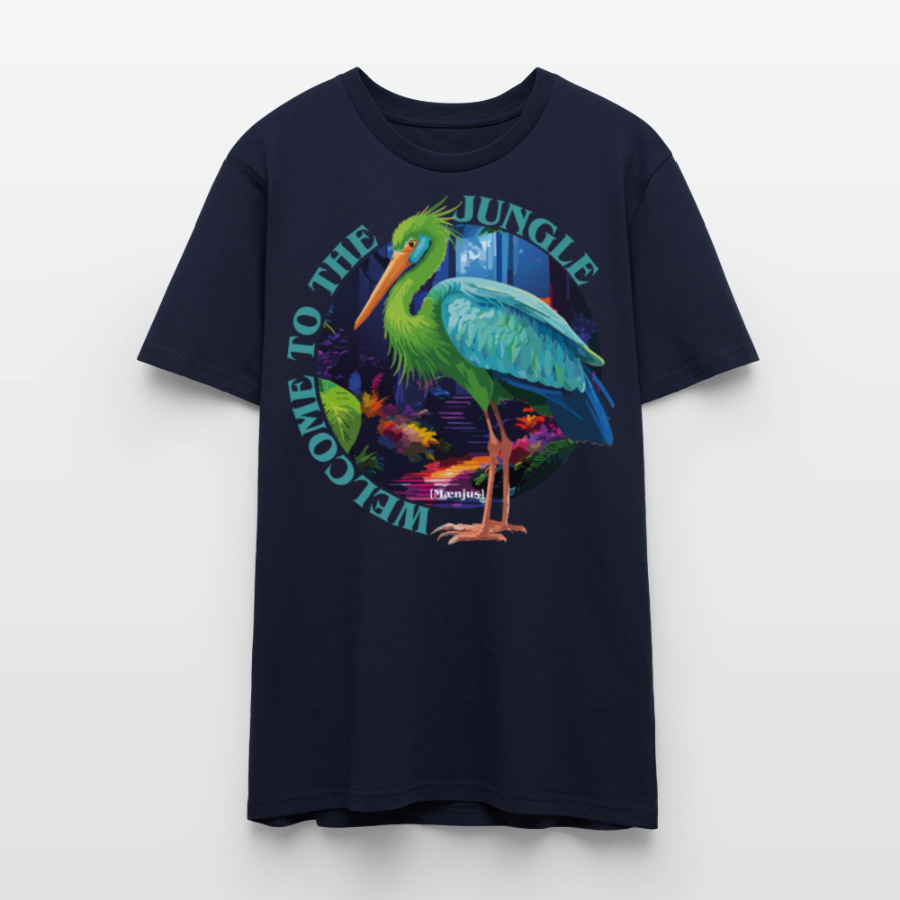 Unisex T-Shirt mit WELCOME TO THE JUNGLE PRINT Vorderseite - Navy