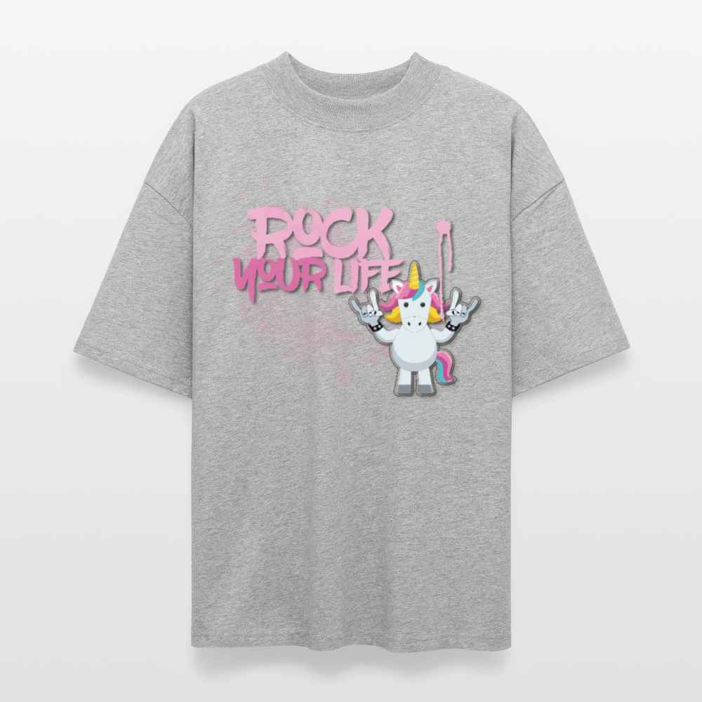 Oversized Unisex T-Shirt mit ROCK YOUR LIFE PRINT - Grau meliert