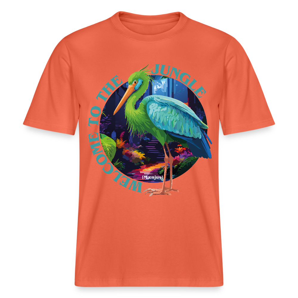 Relaxed Fit Unisex Bio-T-Shirt mit WELCOME TO THE JUNGLE PRINT Vorderseite - Hellrot