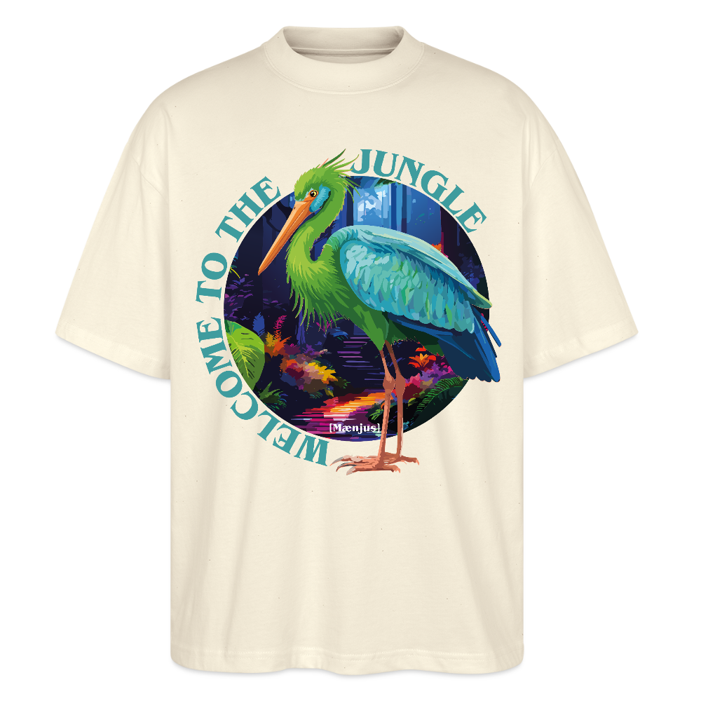 Oversized Unisex T-Shirt mit WELCOME TO THE JUNGLE PRINT - Weißgrau