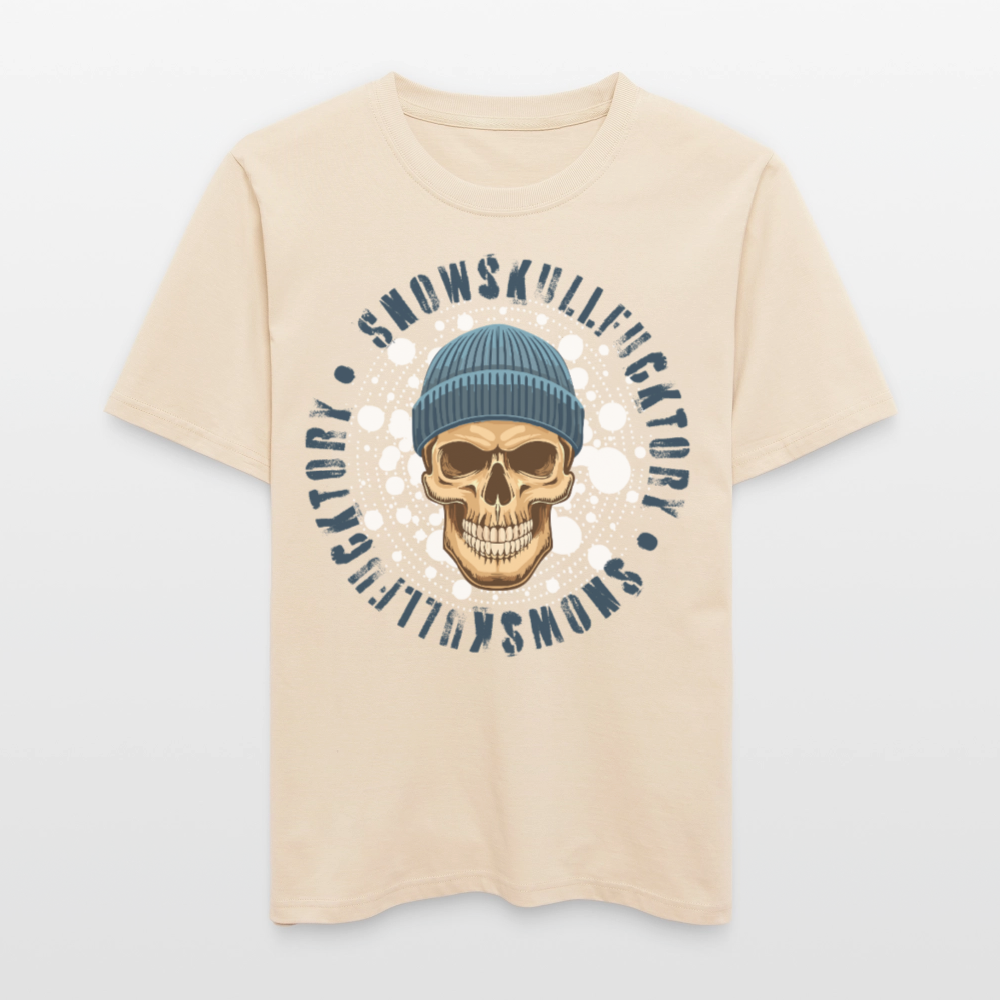 Relaxed Fit Unisex Bio-T-Shirt mit SNOWSKULL FUCKTORY PRINT Vorderseite - Weißgrau