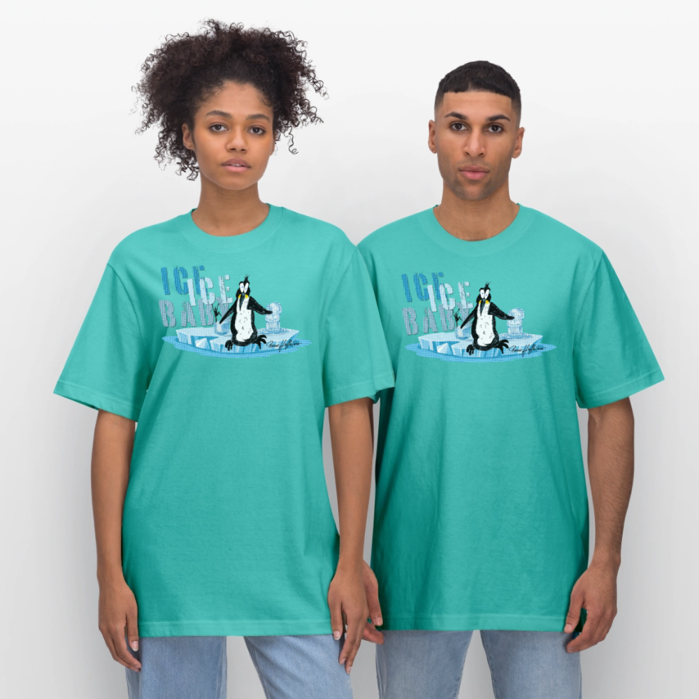 Unisex Bio-T-Shirt mit ICE ICE BABY PINGUIN PRINT - Poolblau