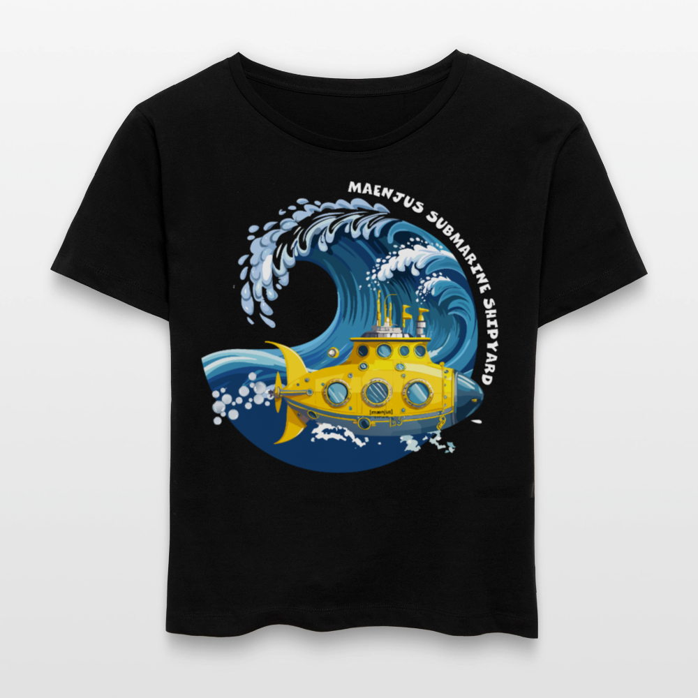 Relaxed Rundhals Frauen Bio-T-Shirt mit MAENJUS SUBMARINE SHIPYARD PRINT - Schwarz