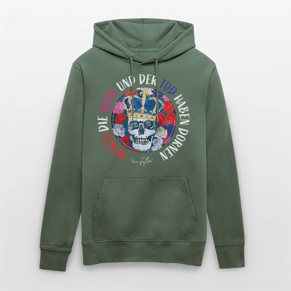 Unisex Hoodie mit ROSEN DIE LIEBE UND DER TOD HABEN DORNEN PRINT - Tanngrün