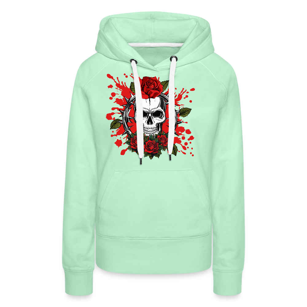 Frauen Premium Hoodie mit ROSEN SKULL PRINT - helles Mintgrün