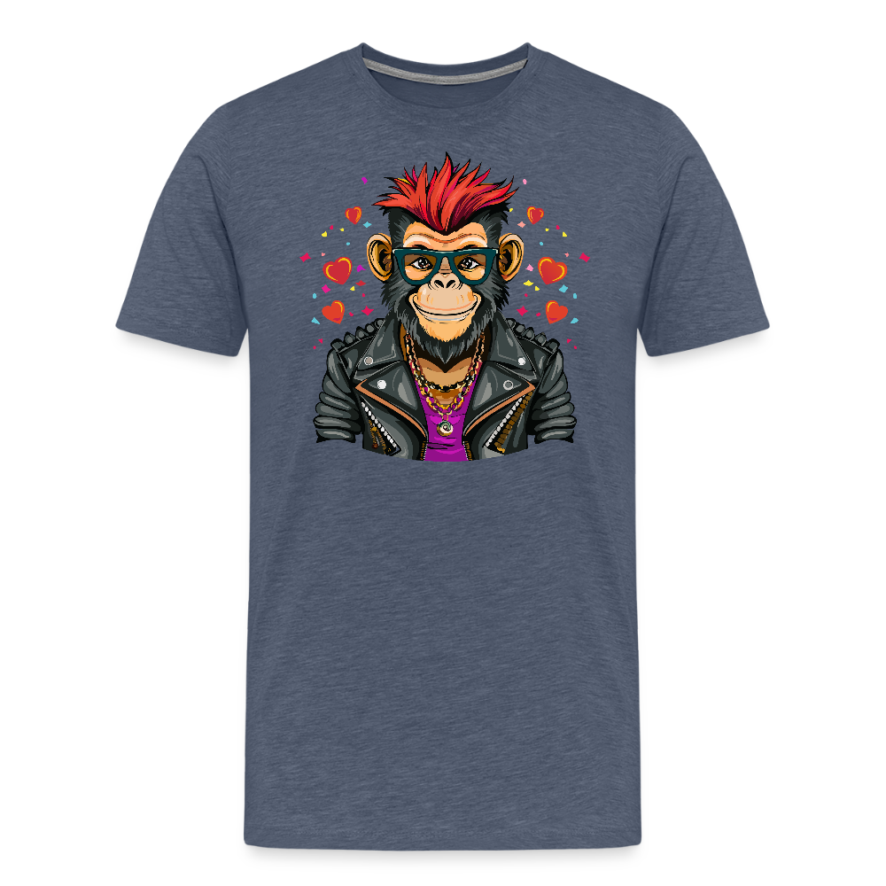 Männer Premium T-Shirt mit MONKEY IN LOVE PRINT - Blau meliert