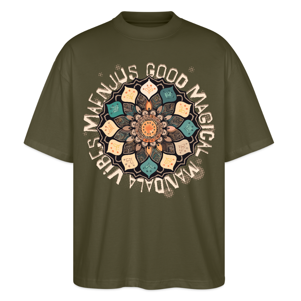 Oversized Unisex Bio T-Shirt mit MANDALA VIBES PRINT - Khaki