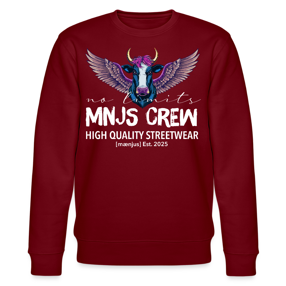 Unisex Bio-Sweatshirt mit MNJS CREW no limits PRINT - Burgunderrot