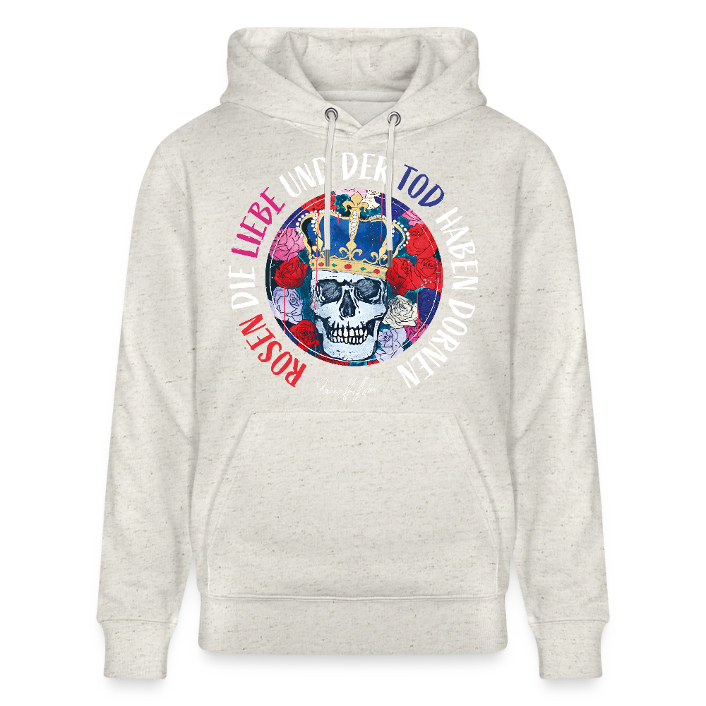 Unisex Hoodie mit ROSEN DIE LIEBE UND DER TOD HABEN DORNEN PRINT - Beige meliert