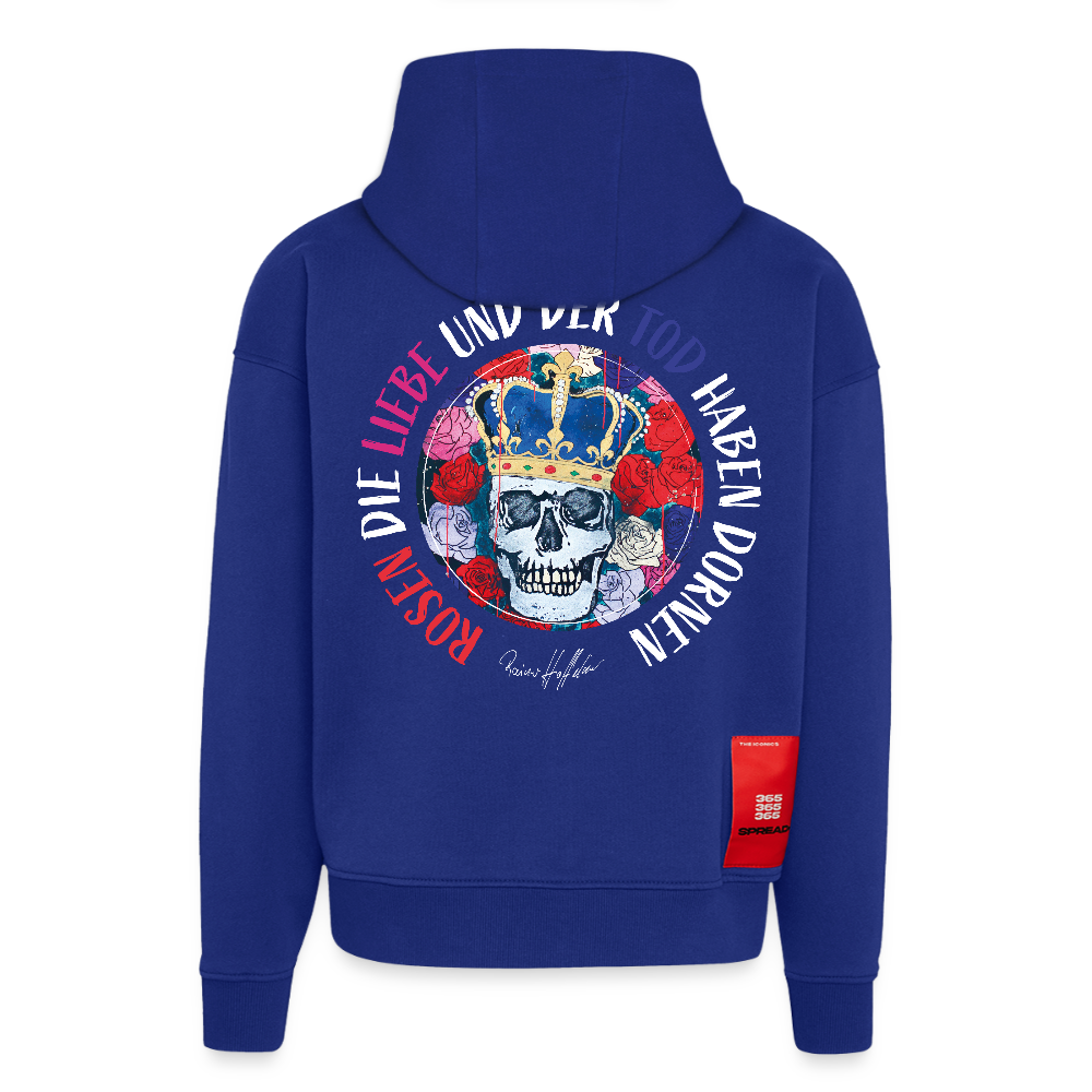 Heavyweight Oversized Organic Hoodie mit ROSEN DIE LIEBE UN DER TOD HABEN DORNEN PRINT - Iconic Blue