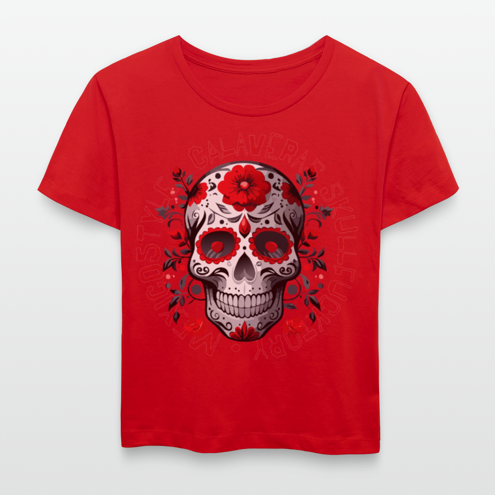 Frauen T-Shirt mit CALAVERAS SKULL PRINT - Rot