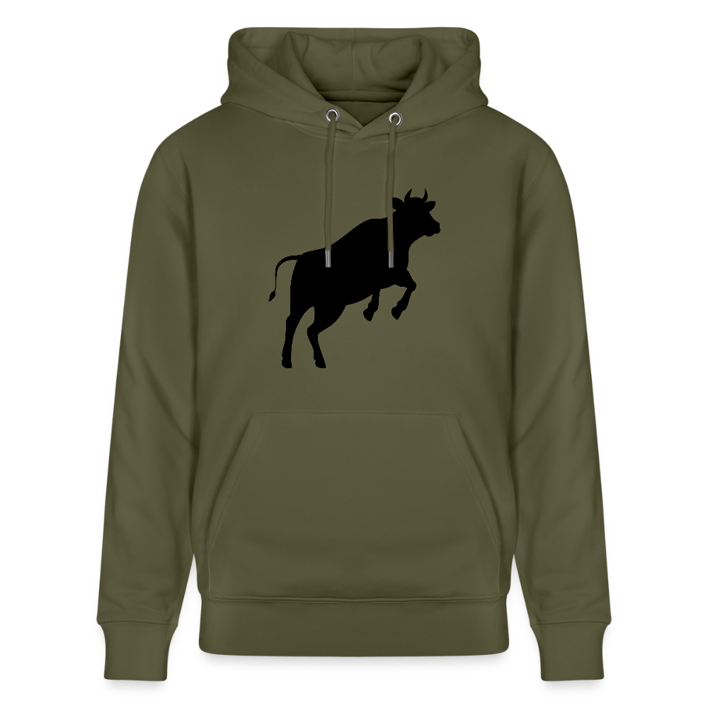 Unisex Hoodie mit JUMPING COW PRINT - Khaki Grün