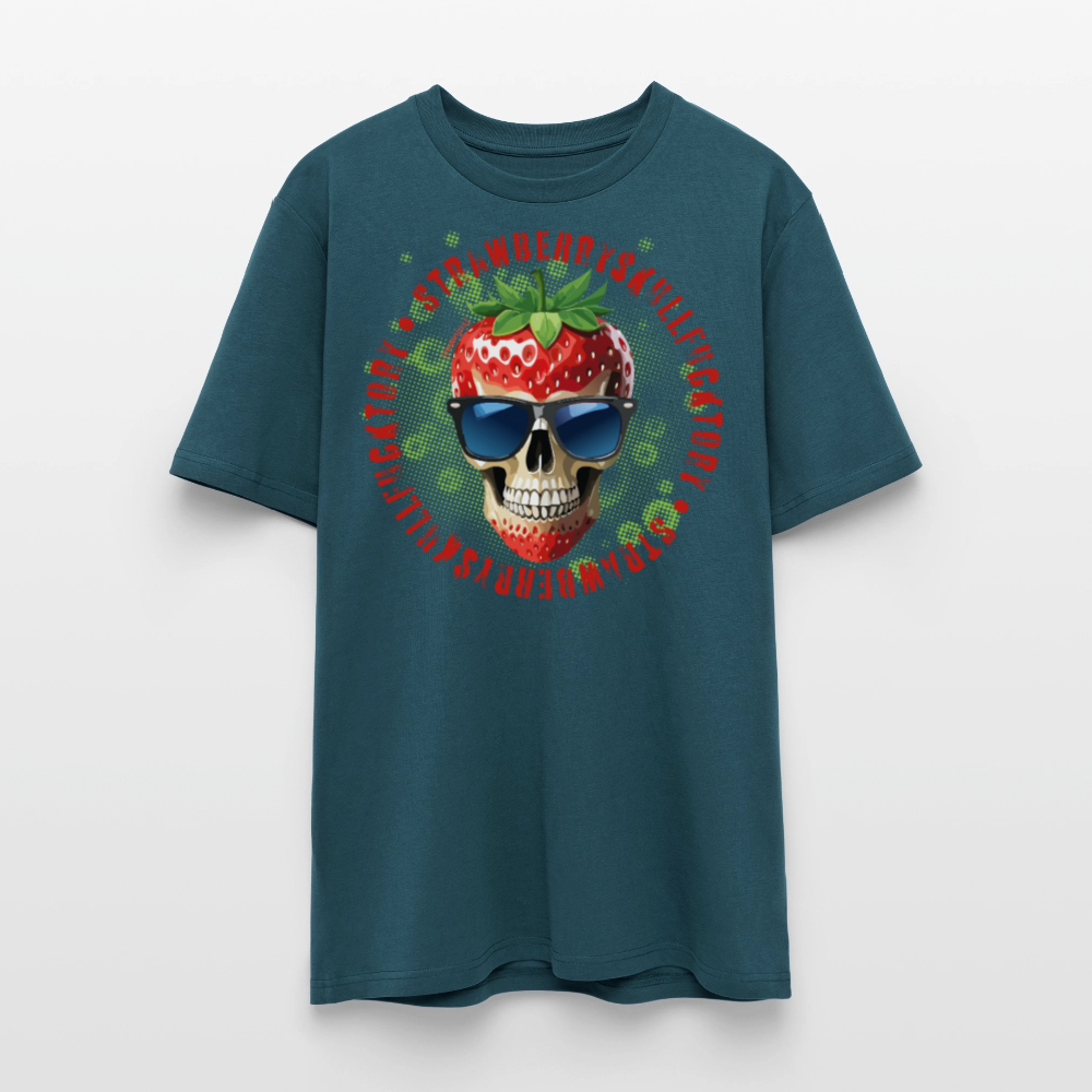 Unisex Bio-T-Shirt mit STRAWBERRY SKULL PRINT Vorderseite - Dunkles Petrol