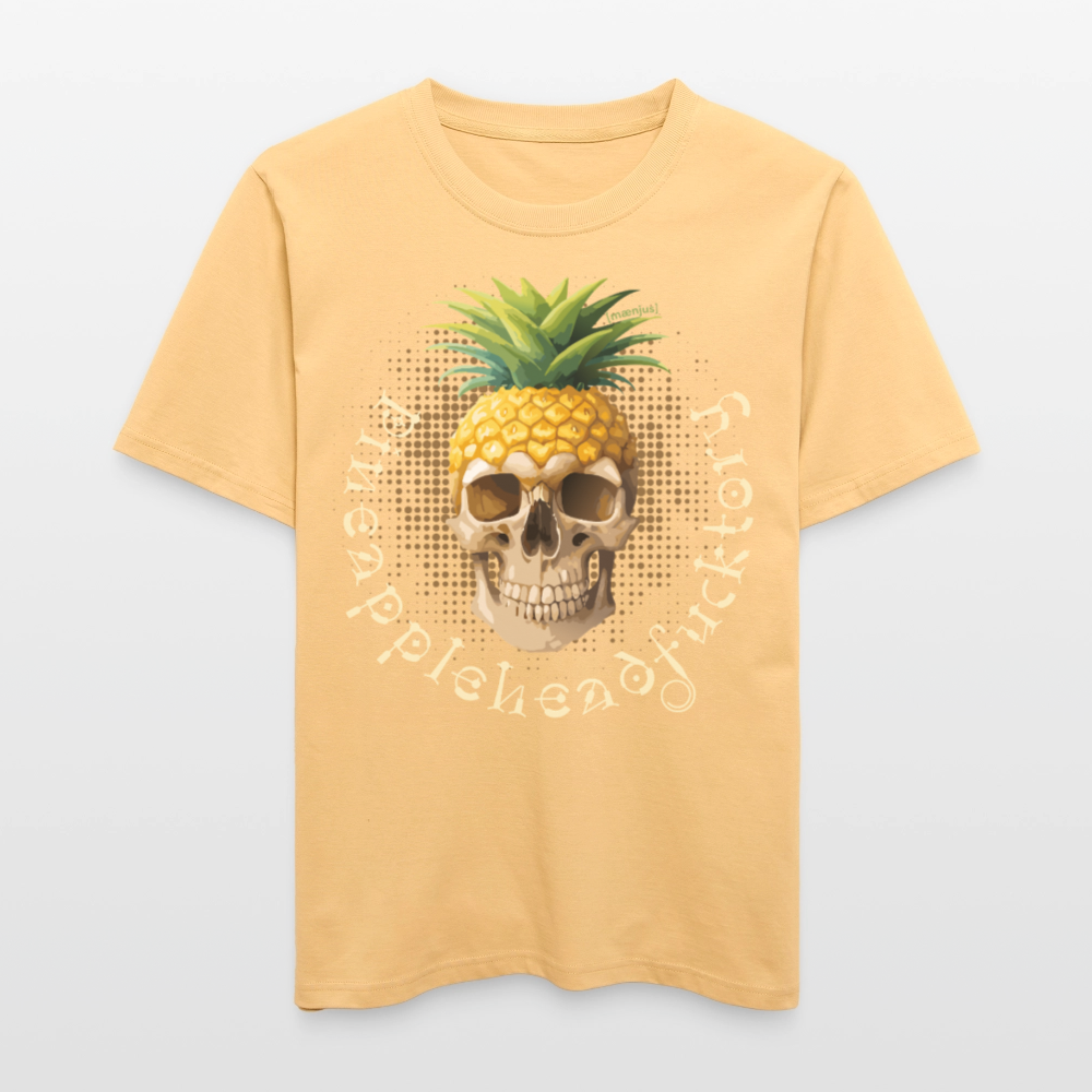 Relaxed Fit Unisex Bio-T-Shirt mit PINEAPPLE SKULL PRINT Vorderseite - Hellgelb