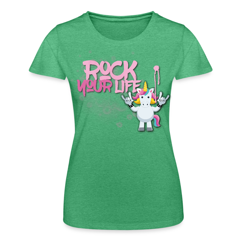 Frauen-T-Shirt mit ROCK YOUR LIFE PRINT - Grün meliert