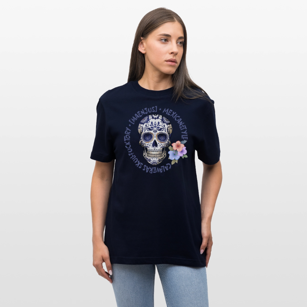 Relaxed Fit Unisex Bio-T-Shirt mit MAENJUS MEXICANSTYLE PRINT Vorderseite - Navy