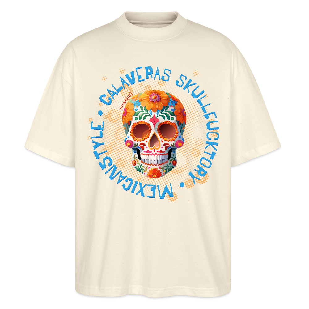 Oversized Unisex T-Shirt mit CALAVERAS SKULLPRINT - Weißgrau