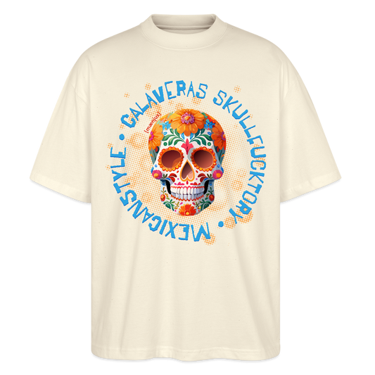 Oversized Unisex T-Shirt mit CALAVERAS SKULLPRINT - Weißgrau