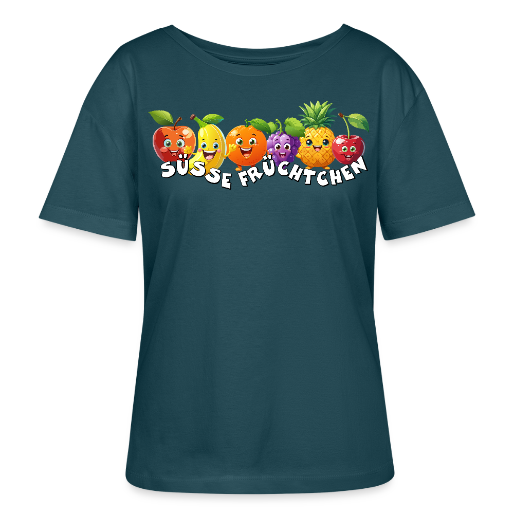 Frauen T-Shirt mit SÜSSE FRÜCHTCHEN PRINT - Dunkles Petrol