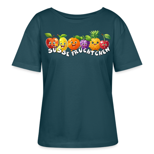 Frauen T-Shirt mit SÜSSE FRÜCHTCHEN PRINT - Dunkles Petrol