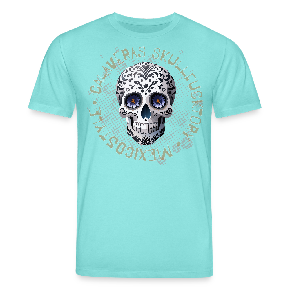 Unisex Bio-T-Shirt mit CALAVERAS SKULL PRINT Vorderseite - Poolblau