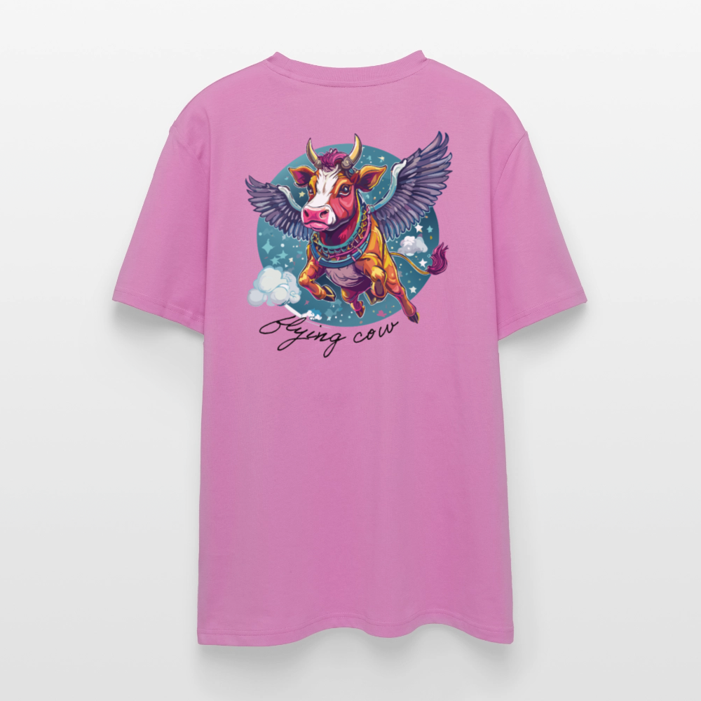Unisex Bio-T-Shirt mit Flying Cow Print Rückseite - Pink