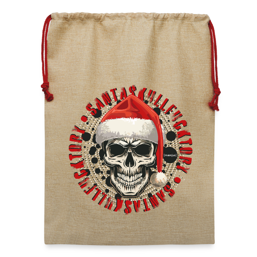 Jute Weihnachtssack mit SANTASKULL FUCKTORY PRINT - Beige