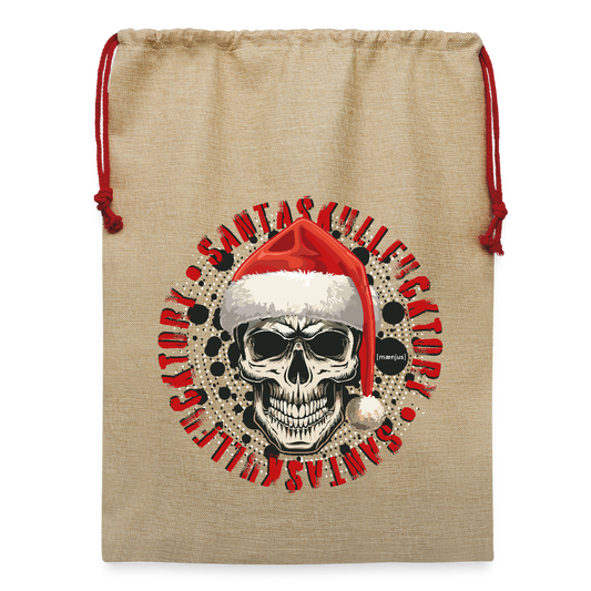 Jute Weihnachtssack mit SANTASKULL FUCKTORY PRINT - Beige