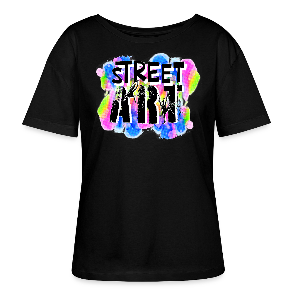 Relaxed Rundhals Frauen Bio-T-Shirt mit STREET ART PRINT - Schwarz