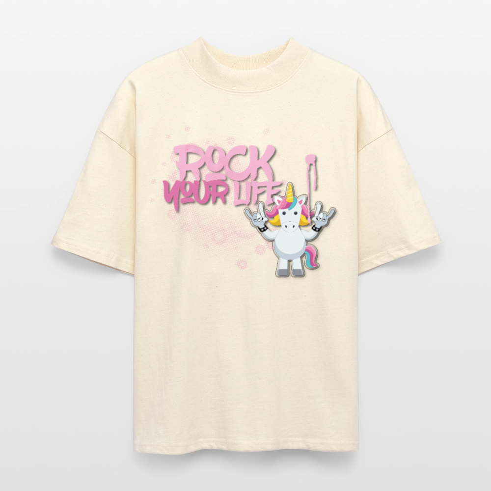 Oversized Unisex T-Shirt mit ROCK YOUR LIFE PRINT - Weißgrau
