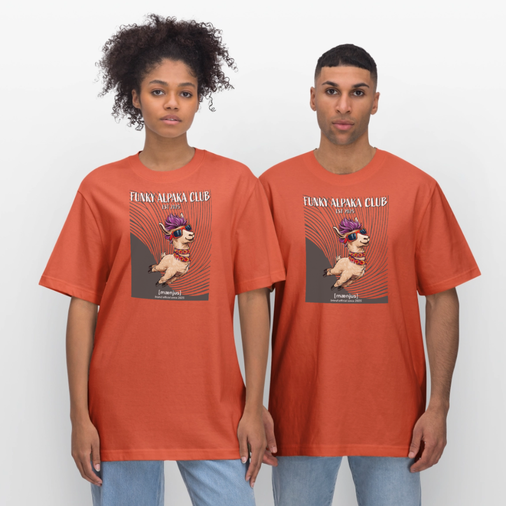 Unisex Bio-T-Shirt mit FUNKY ALPAKA CLUB PRINT Vorderseite - Hellrot